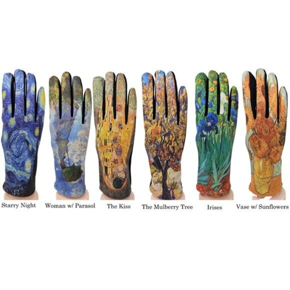 Women's Fleece Gloves, Gustav Klimt's "The Kiss" Print, 9" Long - Picture 5 of 5